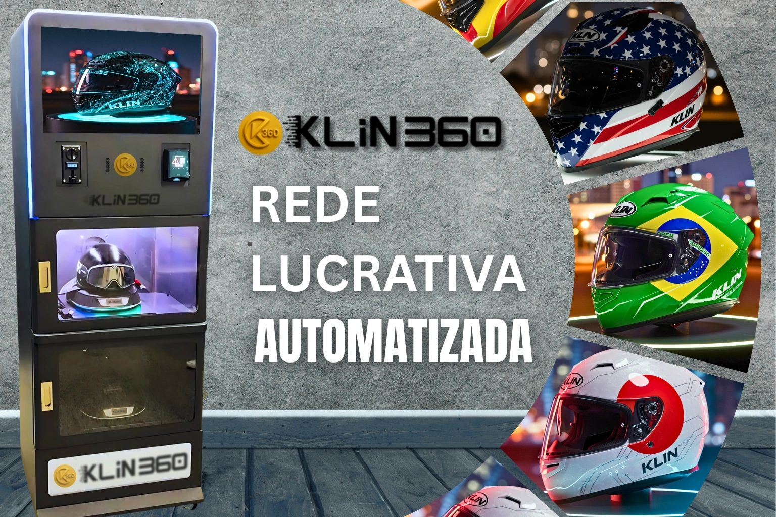 Máquina de higienização de capacetes Klin360 em operação